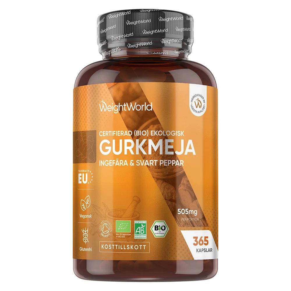 WeightWorld Ekologisk Gurkmeja med ingefära och svartpeppar, 365 kapslar